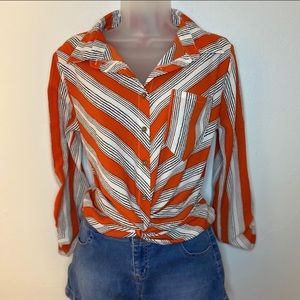 Striped medium orange long sleeve crop top